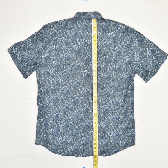 Rafter C Men Button Down Shirt Paisley Short Sleeve Cotton Blue Size L Pro Flex - Picture 5 of 8